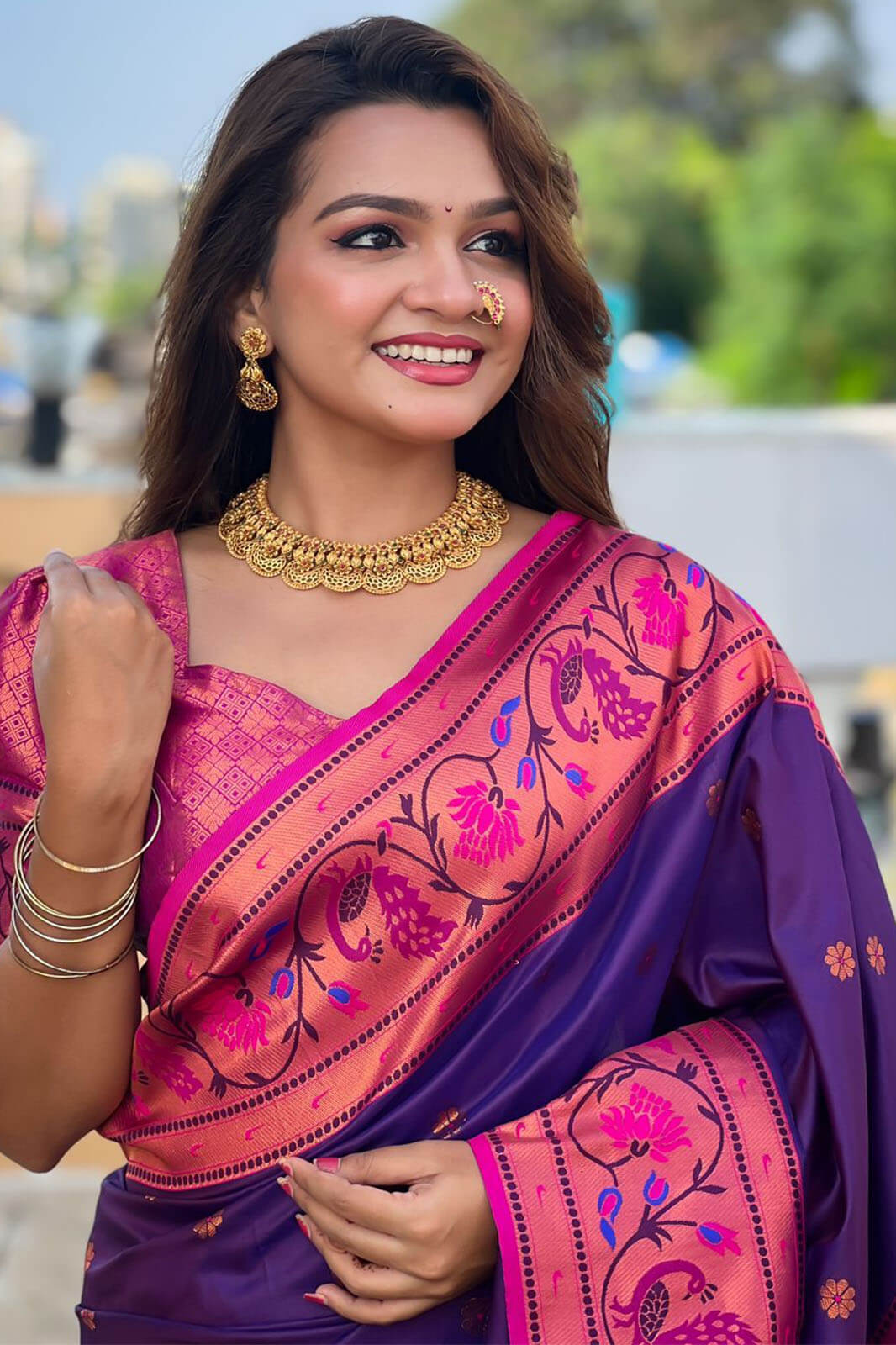 Adorable Purple Paithani Silk Saree With Ravishing Blouse Piece