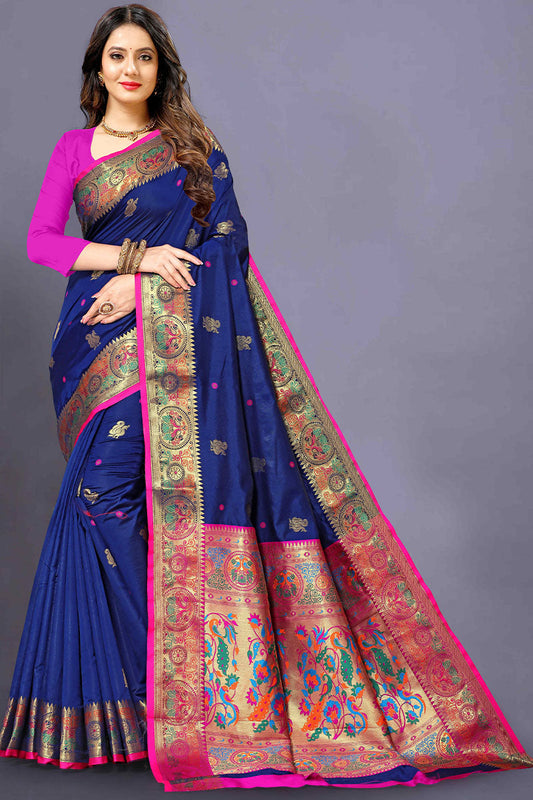 Fairytale Blue Paithani Silk Saree With Beauteous Blouse Piece