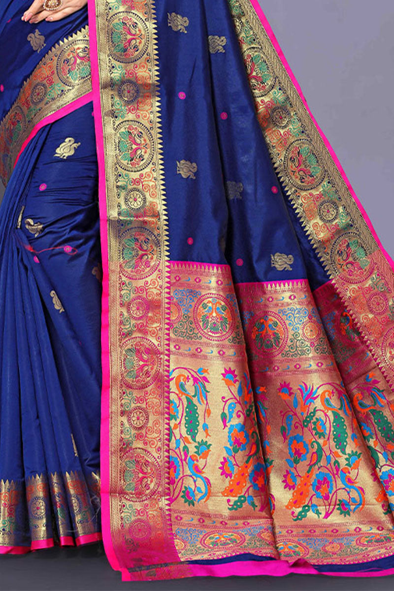 Fairytale Blue Paithani Silk Saree With Beauteous Blouse Piece