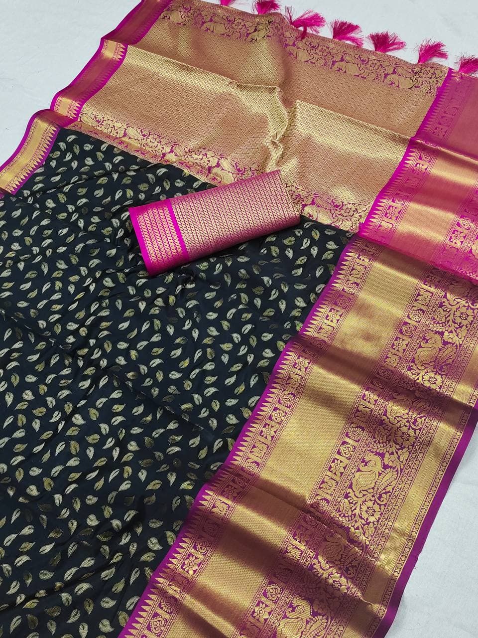 Demesne Black Banarasi Silk Saree With Rich Blouse Piece