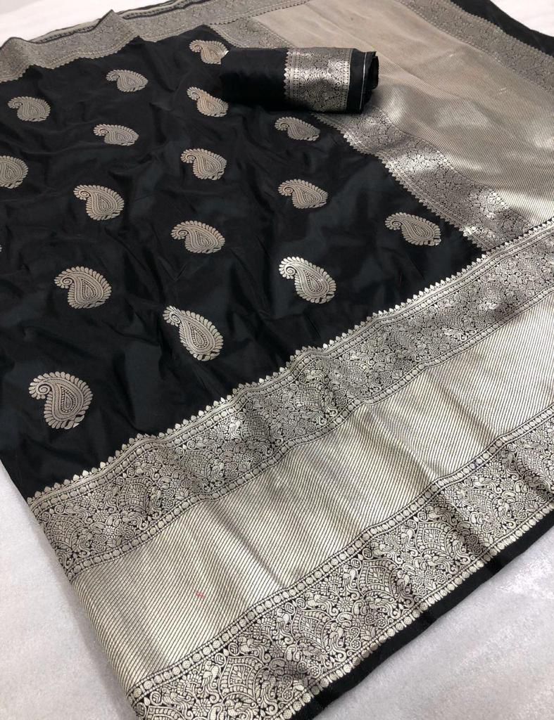 Mesmeric Black Banarasi Silk Saree With Adorabel Blouse Piece