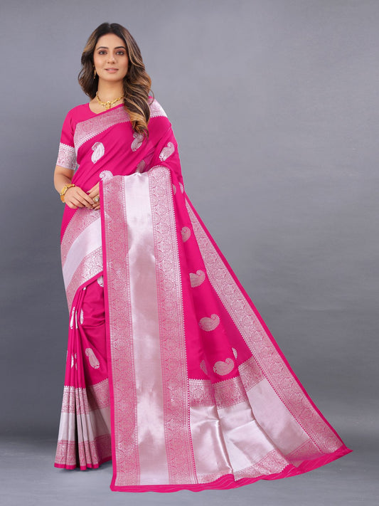 Blissful Pink Banarasi Silk Saree With Adorabel Blouse Piece