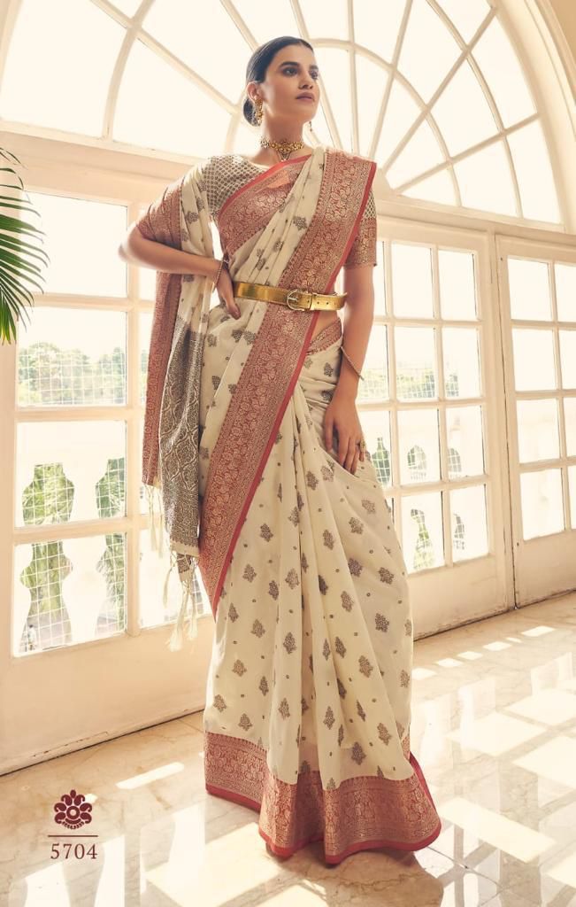 Cynosure Beige Banarasi Silk Saree With Lovely Blouse Piece