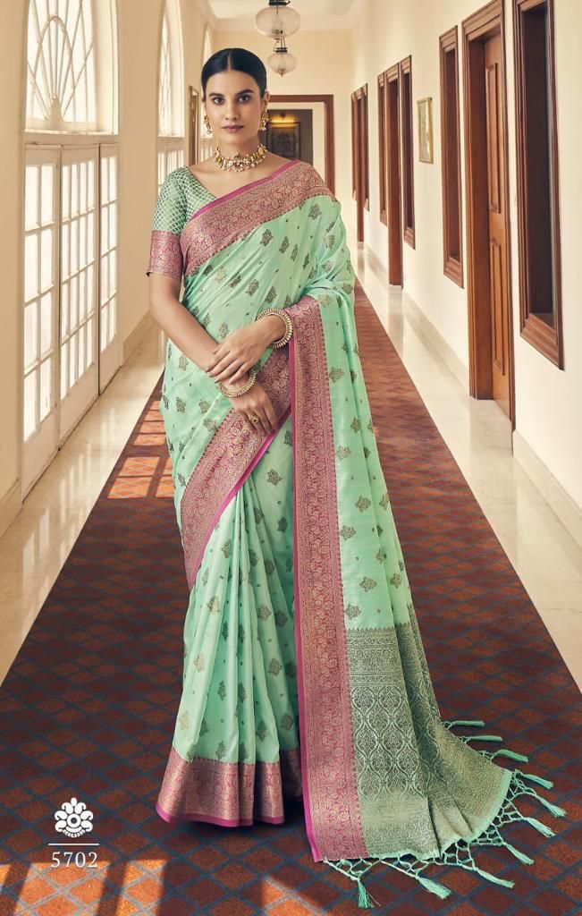 Desuetude Sky Banarasi Silk Saree With Lovely Blouse Piece