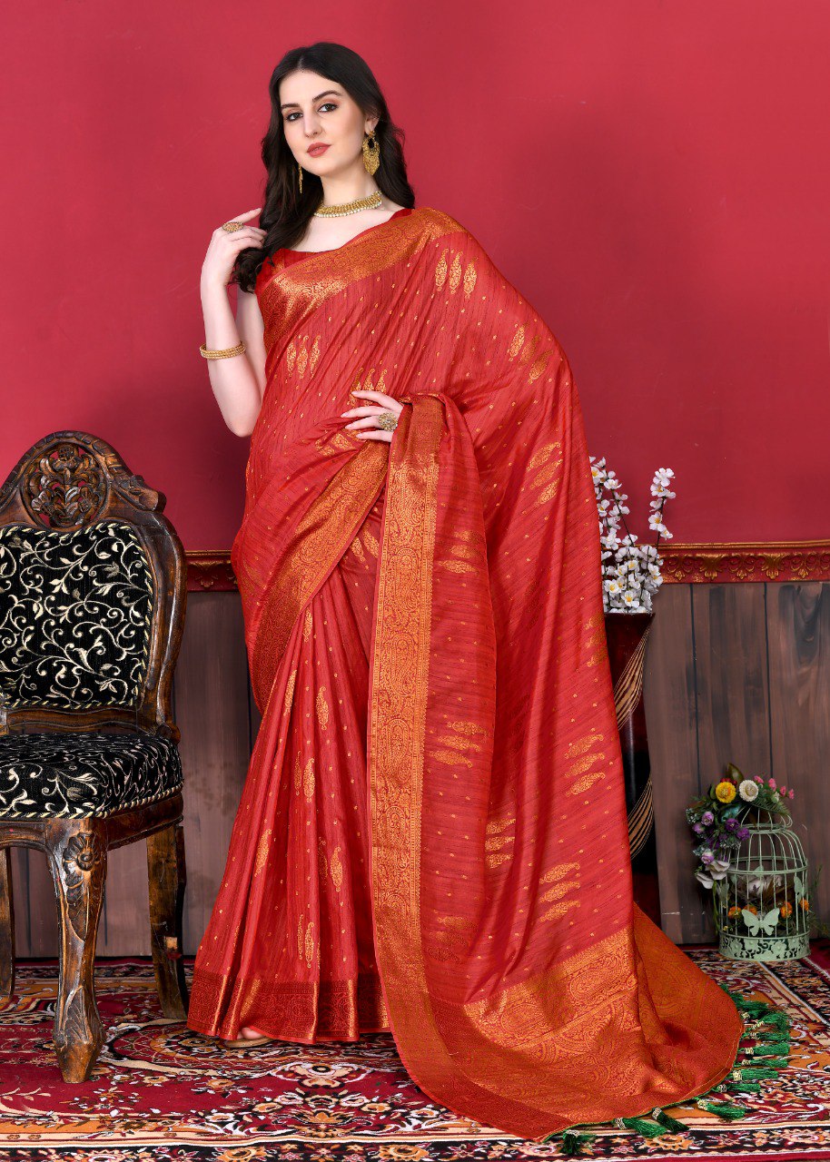 Captivating Red Soft Banarasi Silk Saree With Incomparable Blouse Piece