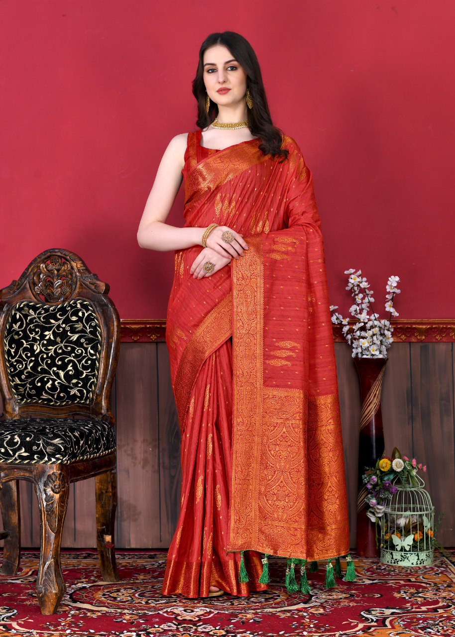 Captivating Red Soft Banarasi Silk Saree With Incomparable Blouse Piece