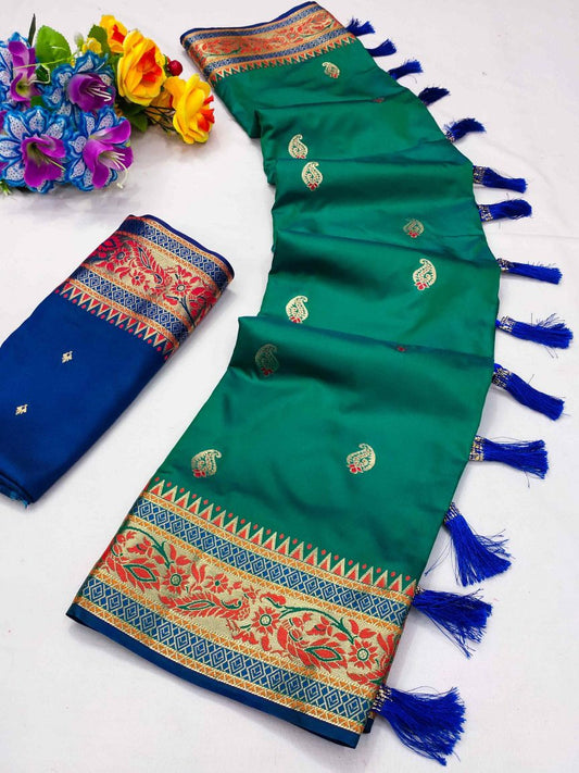 Invaluable Rama Soft Banarasi Silk Saree With Ideal Blouse Piece