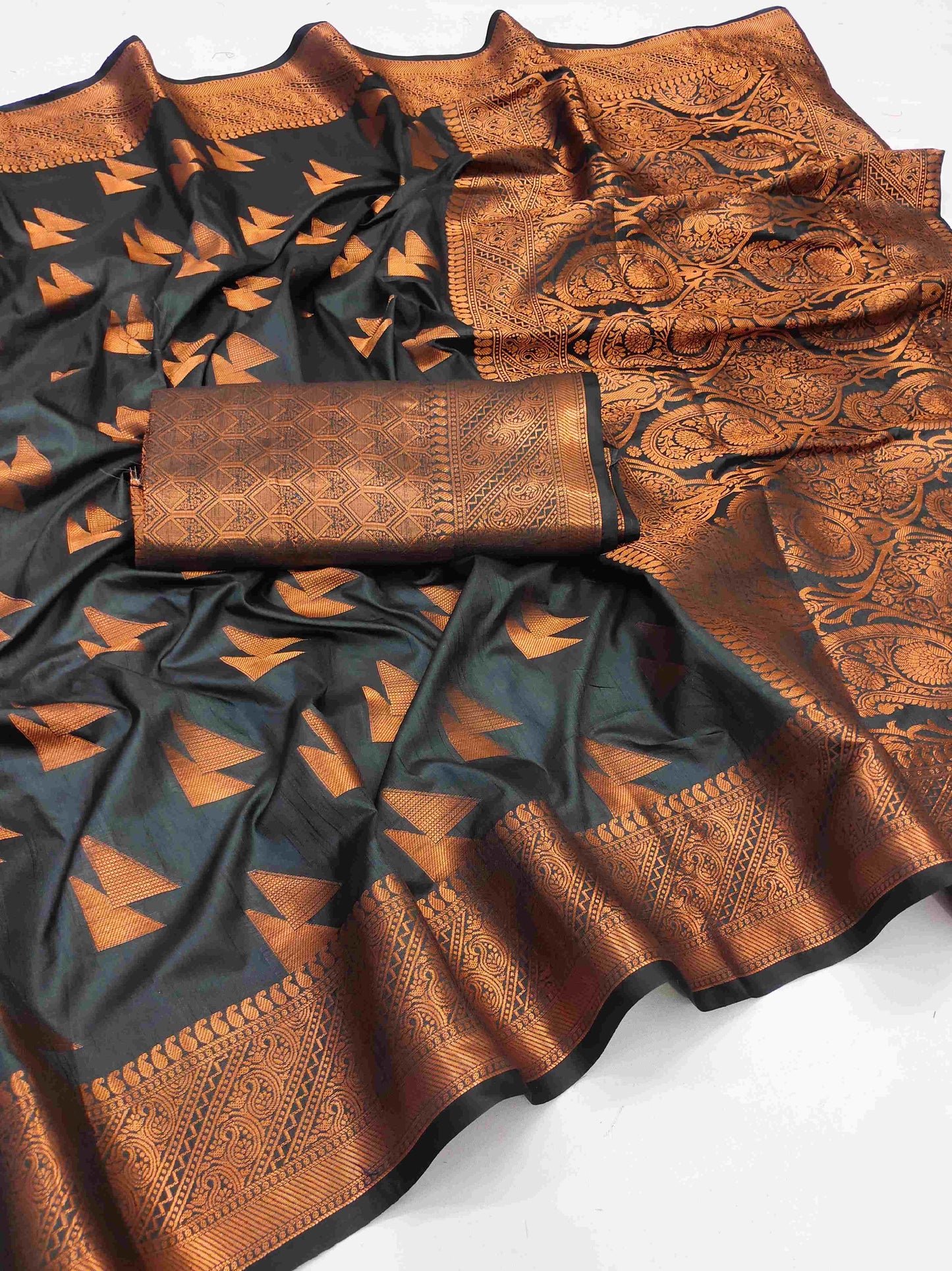 Adorable Black Banarasi Silk Saree With Forbearance Blouse Piece