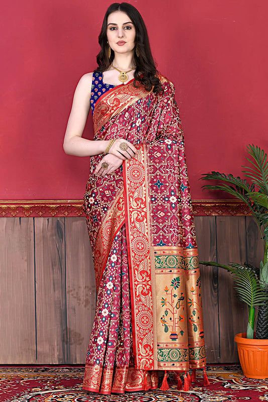 Conflate Maroon Patola Silk Saree with Angelic Blouse Piece