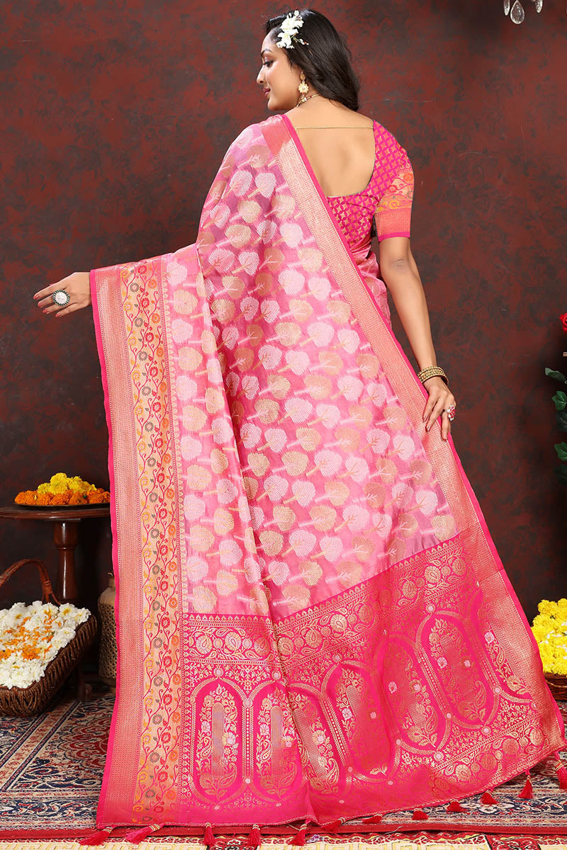 Allure Dark Pink Soft Banarasi Silk Saree With Zephyr  Blouse Piece