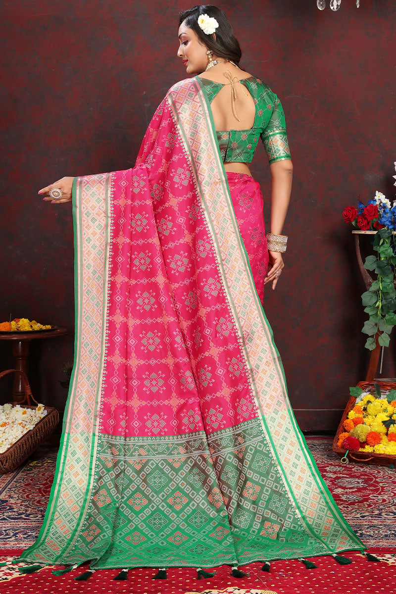 Magnetic Dark Pink Soft Banarasi Silk Saree With Quintessential Blouse Piece