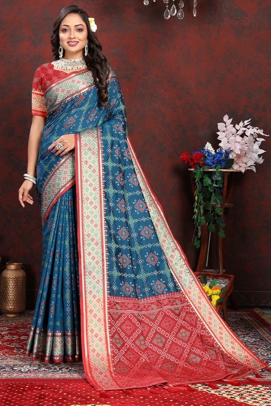 Luminous Teal Blue Soft Banarasi Silk Saree With Seraphic Blouse Piece