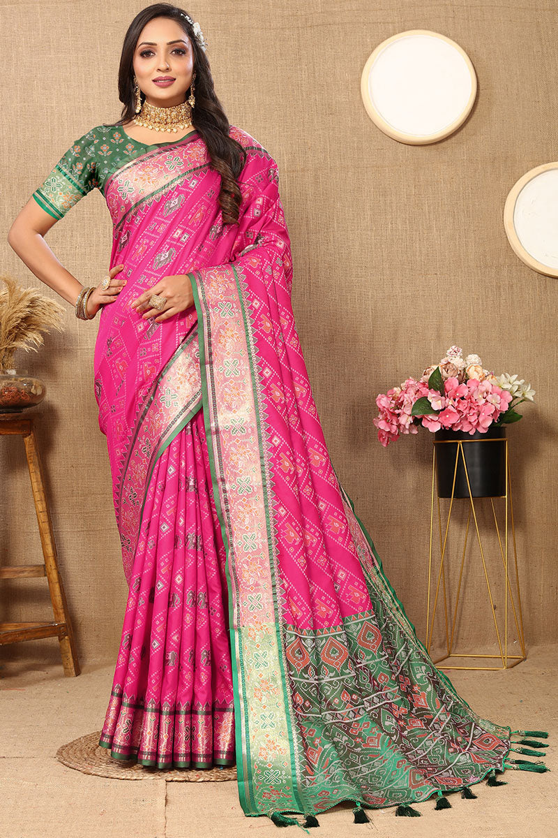 Delectable Dark Pink Soft Banarasi Silk Saree With Nemesis Blouse Piece