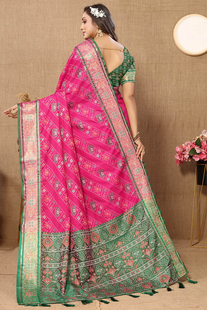 Delectable Dark Pink Soft Banarasi Silk Saree With Nemesis Blouse Piece