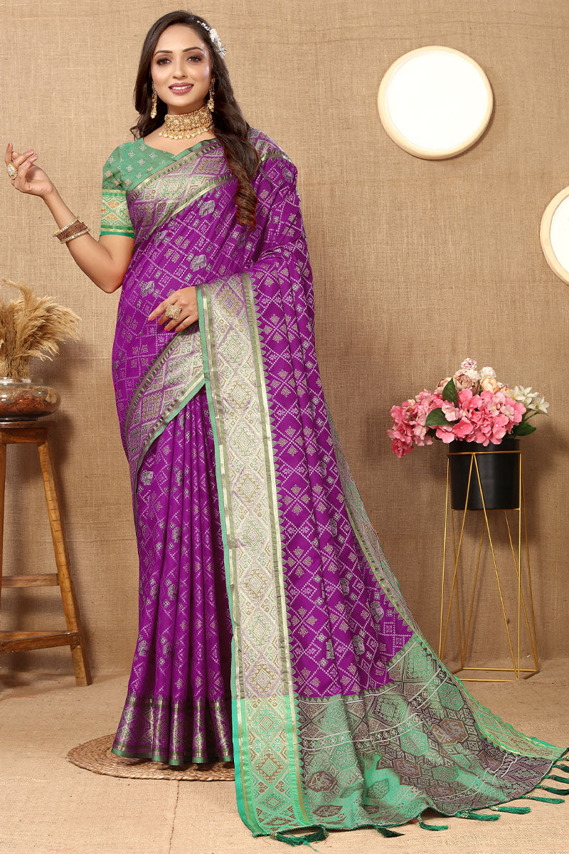 Improbable Purple Soft Banarasi Silk Saree With Exquisite Blouse Piece