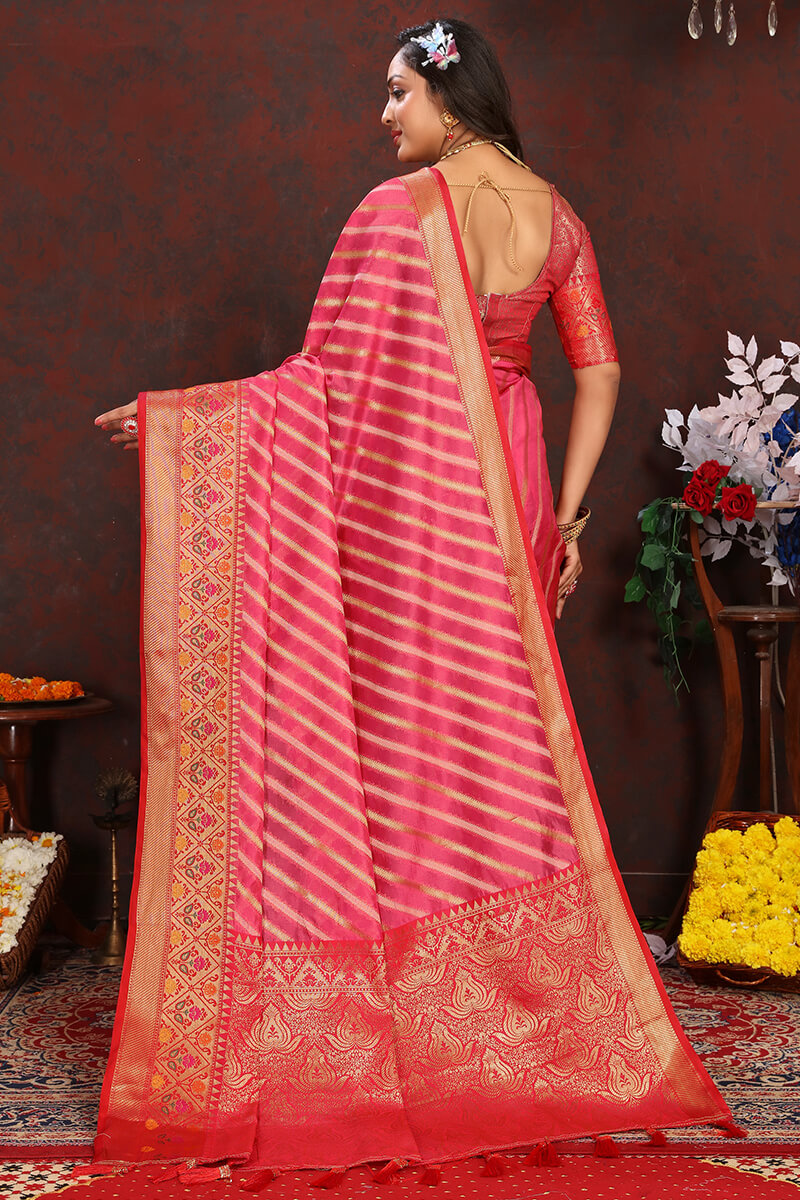 Lagniappe Dark Pink Soft Banarasi Silk Saree With Chatoyant Blouse Piece