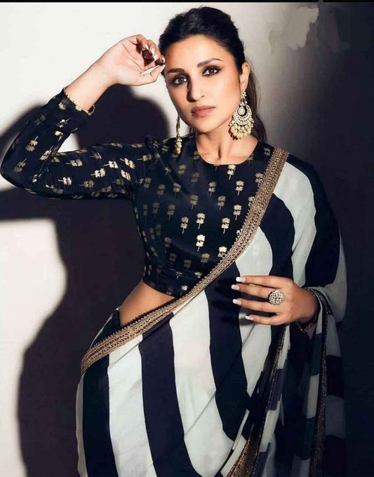 Black Georgette With Printed Saree