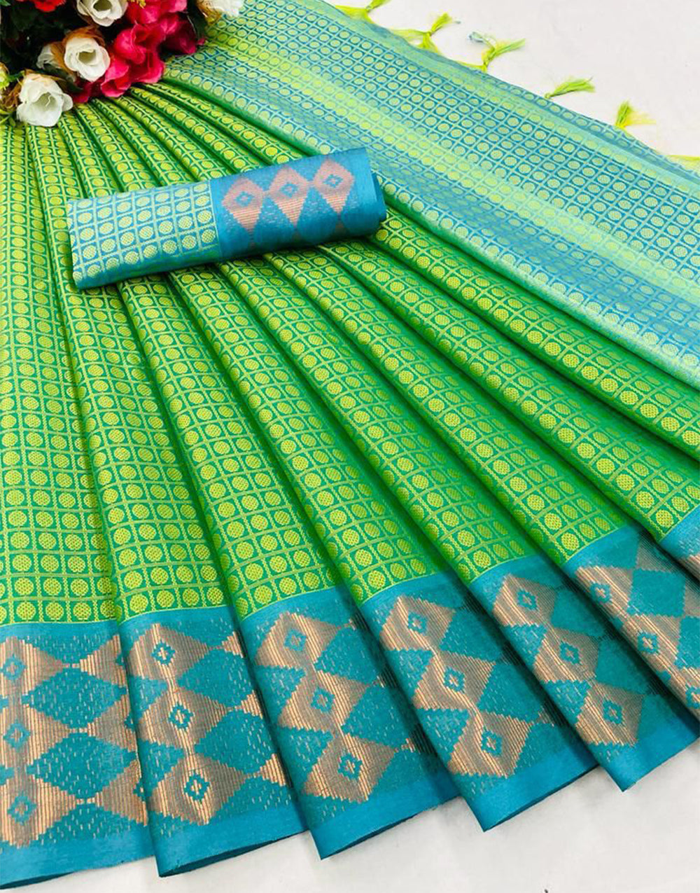 Parrot Green Silk Saree With Weaving Work