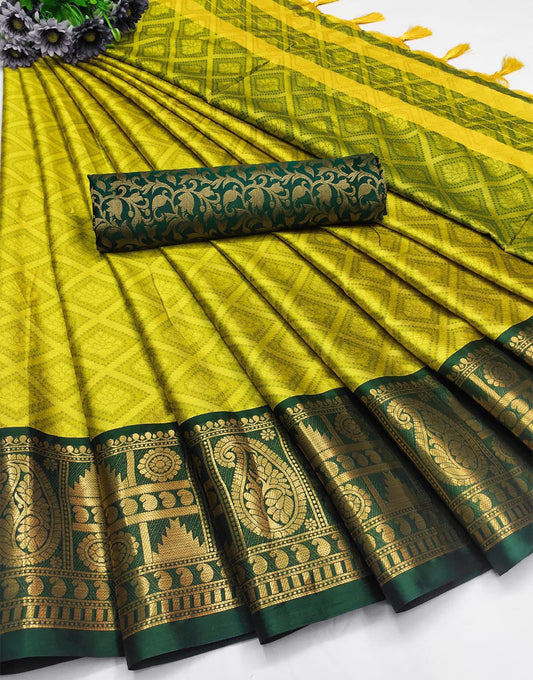 Green Banarasi Silk Saree With Weaving Work