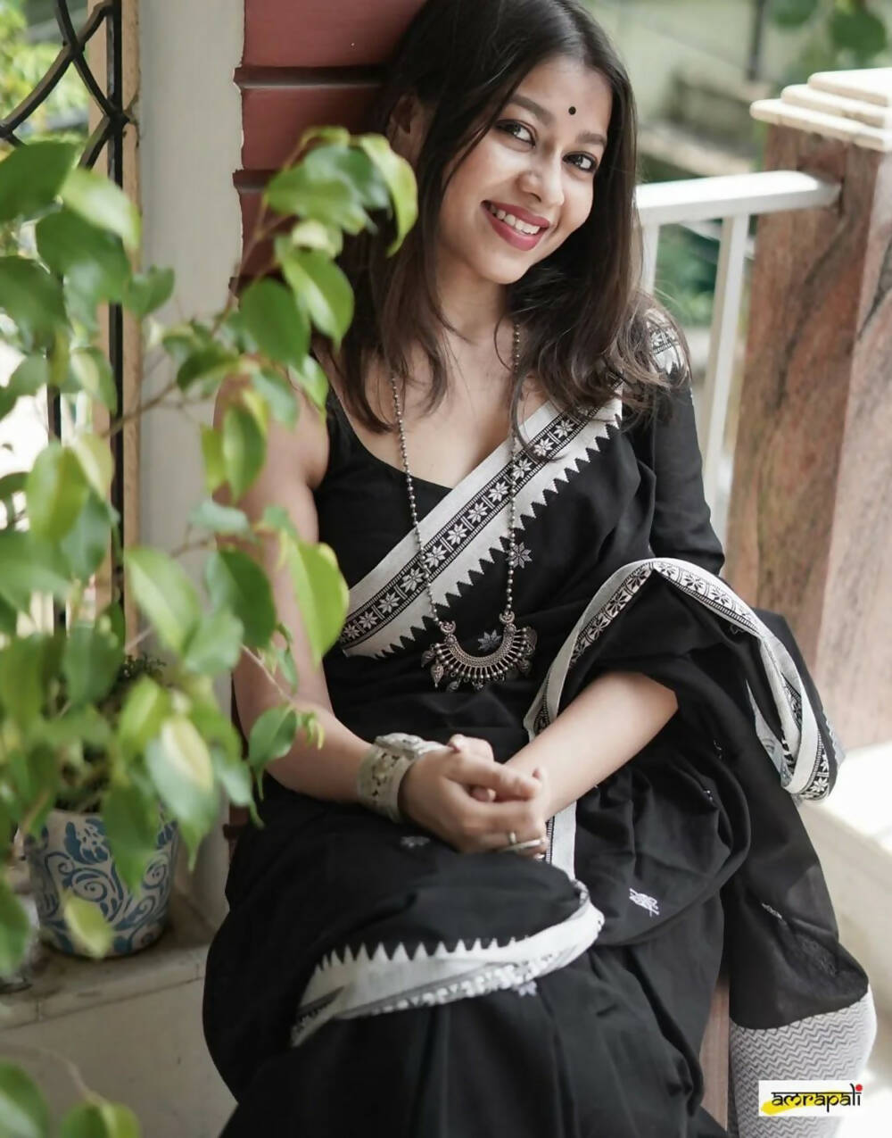 Black Cotton Saree With Weaving Work