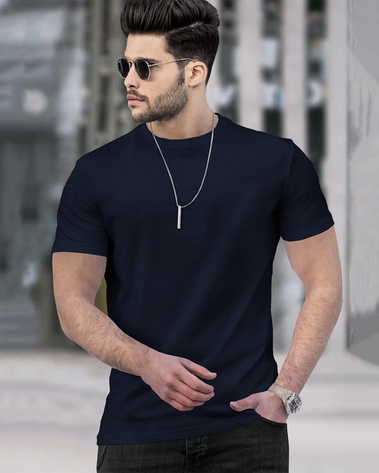 (Pack Of 1) Men Half Sleeve Round Neck Plain T-shirt / Navy Blue