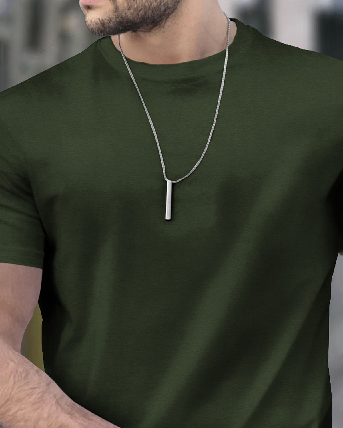 (Pack Of 1) Men Half Sleeve Round Neck Plain T-shirt / Olive Green