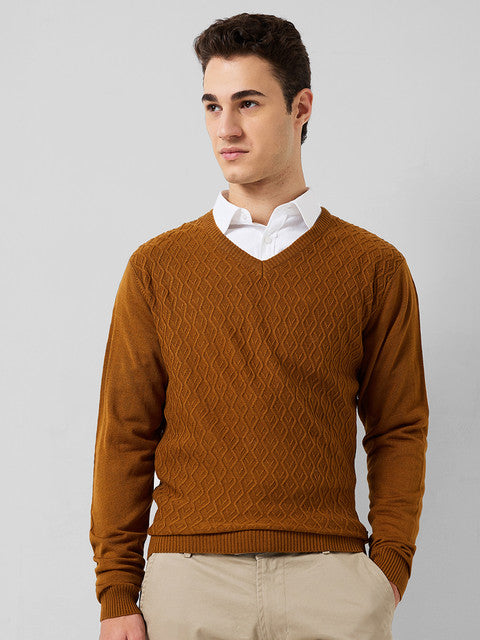 Park Avenue Men Brown Structure Regular Acrylic Sweater