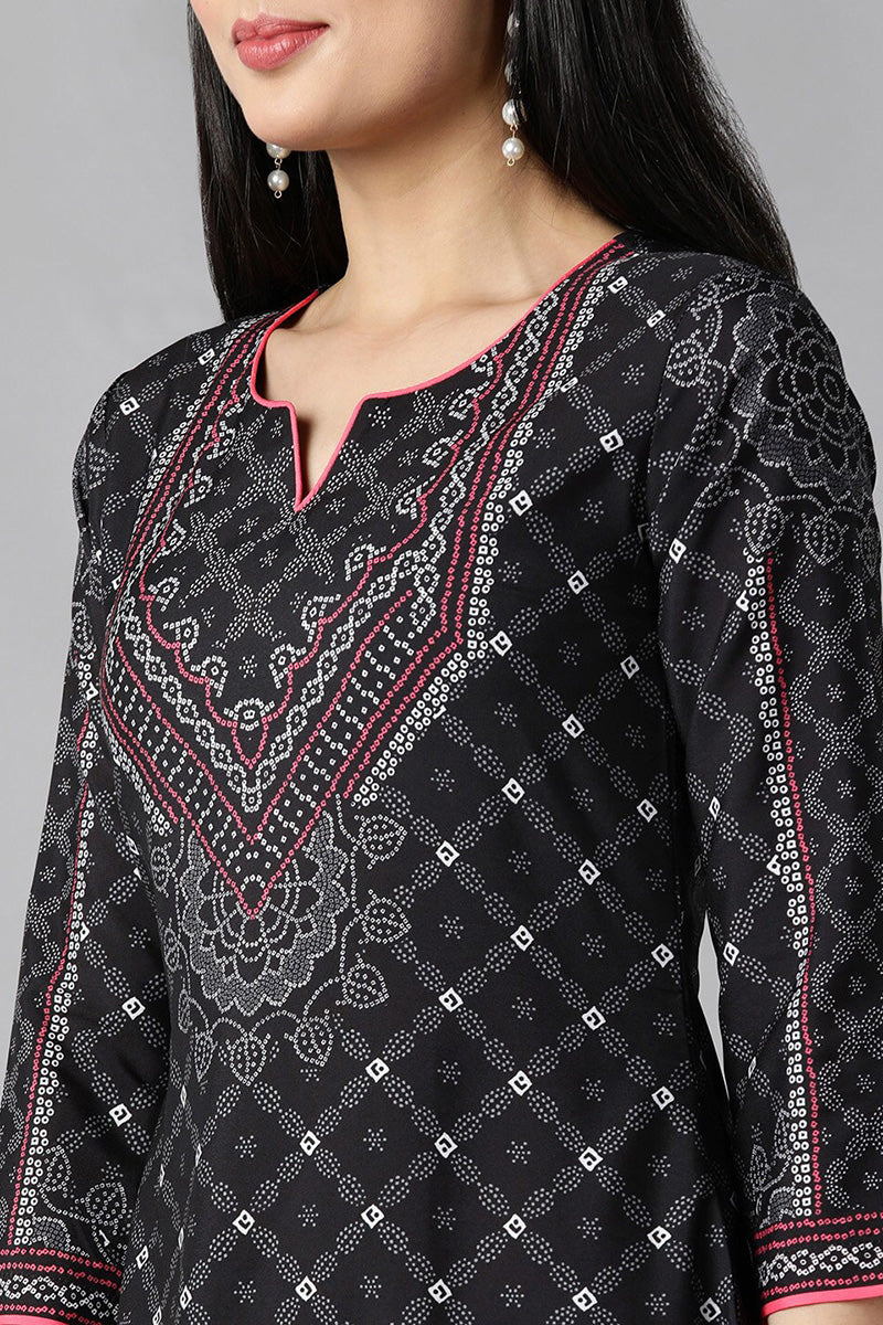 Black Polyester Straight Kurta Palazzo With Dupatta PKSKD1068