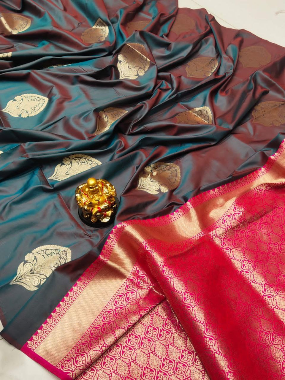 Impressive Grey Banarasi Silk Saree With Radiant Blouse Piece