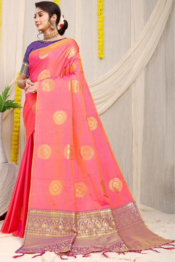 Adorning Pink Kanjivaram Silk Saree and Angelic Blouse Piece