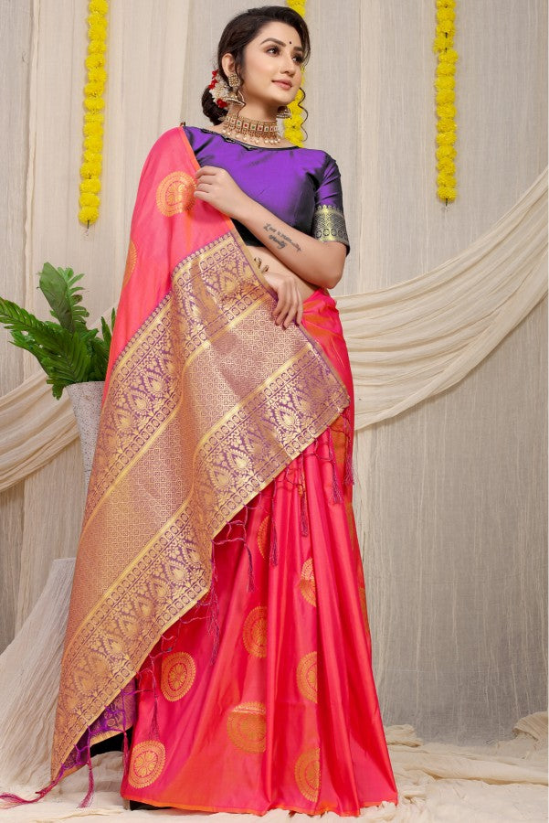 Adorning Pink Kanjivaram Silk Saree and Angelic Blouse Piece