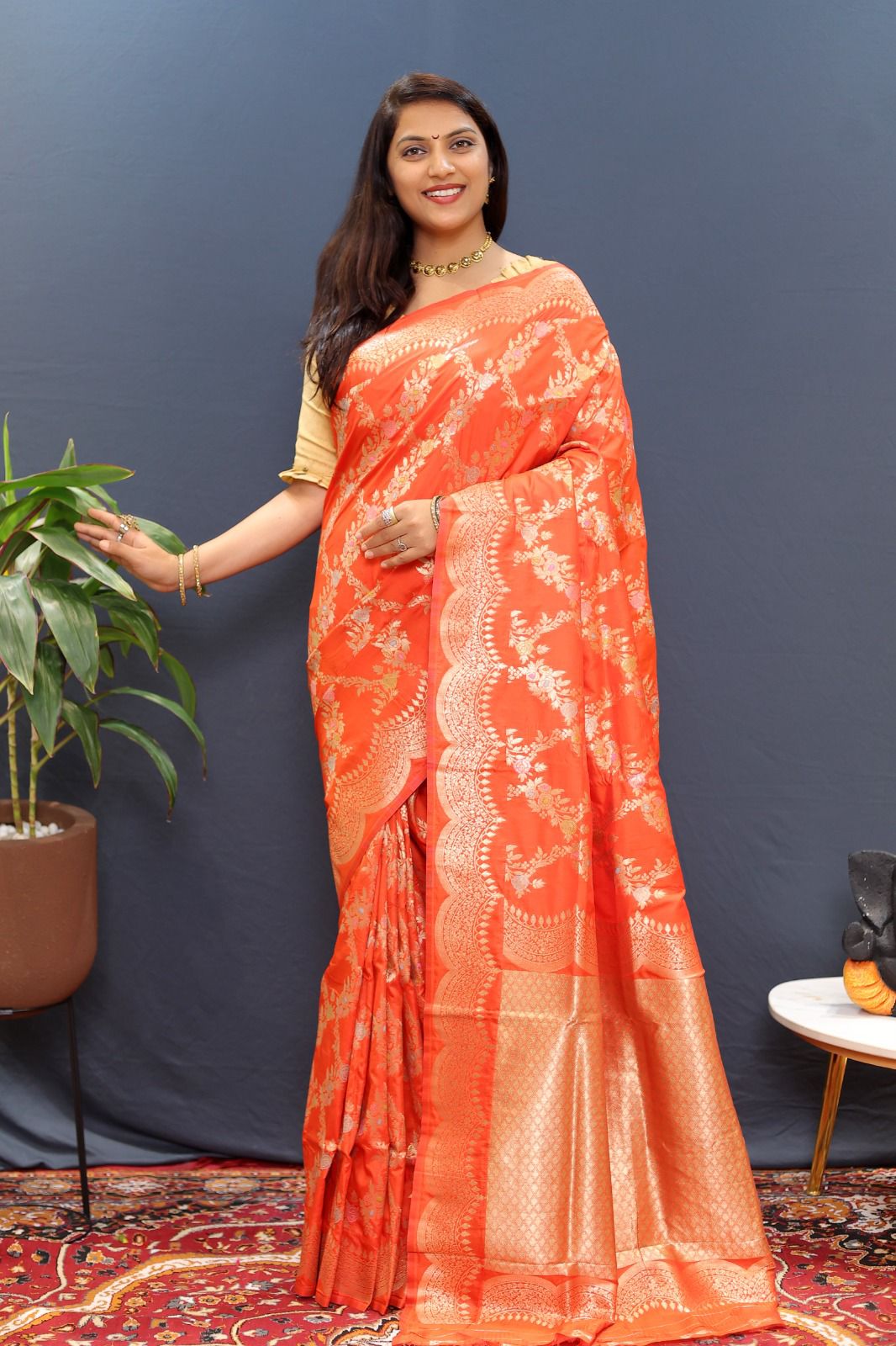 Chatoyant Peach Soft Banarasi Silk Saree With Desuetude Blouse Piece