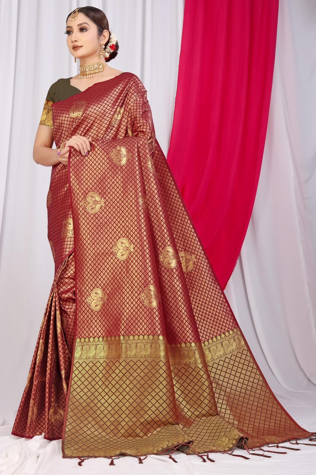 Gratifying Maroon Soft Silk Saree With Incredible Blouse Piece