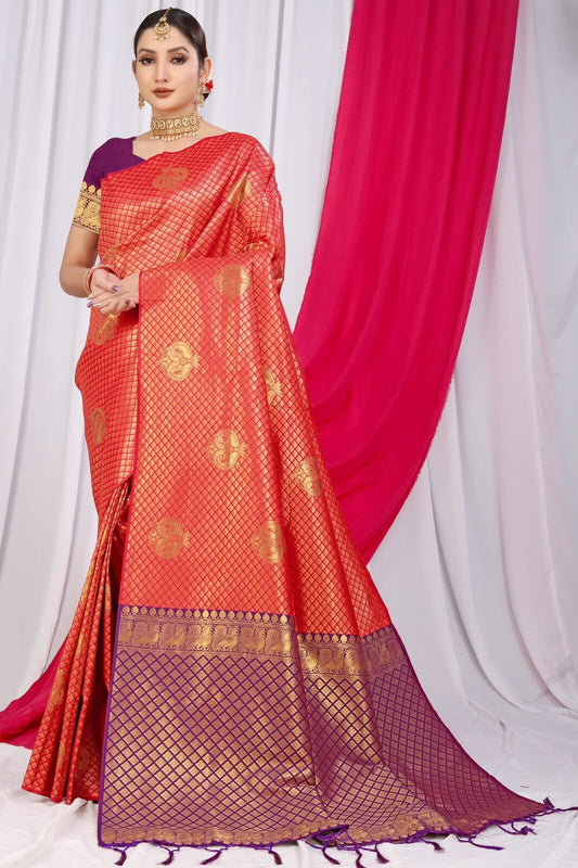 Exquisite Red Soft Silk Saree With Incredible Blouse Piece