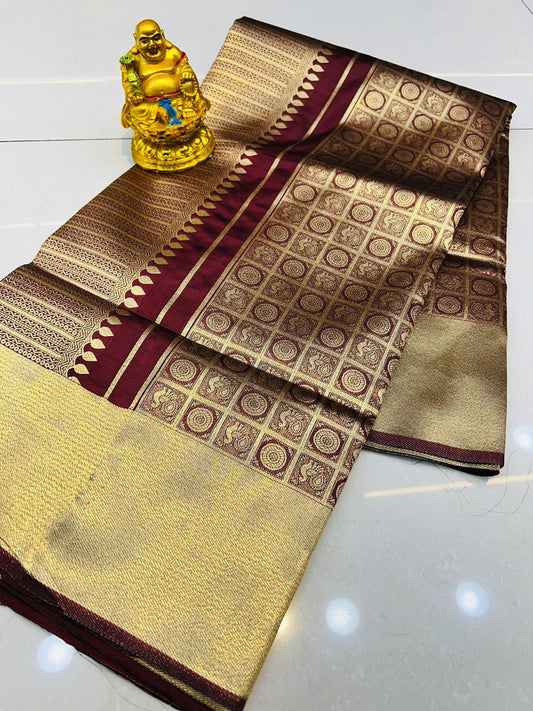 Fantabulous Wine Kanjivaram Silk With Lagniappe Blouse Piece