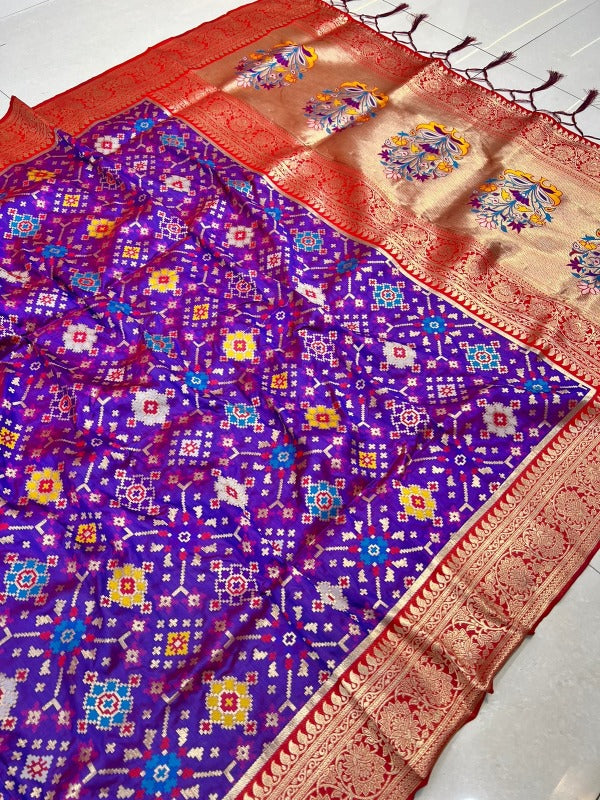 Beautiful Purple Soft Patola Silk Saree with Demanding Blouse Piece