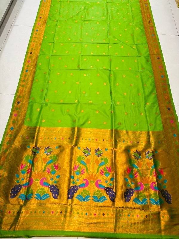 Fancifull Green Paithani Silk Saree With Ethnic Blouse Piece