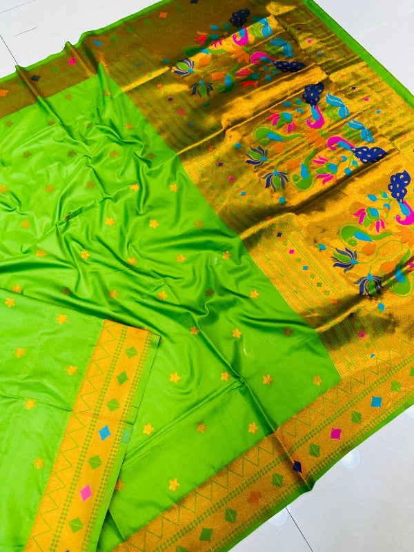 Fancifull Green Paithani Silk Saree With Ethnic Blouse Piece