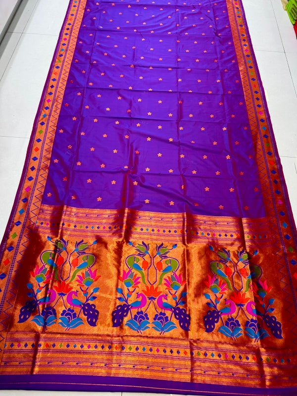 Beautiful Purple Paithani Silk Saree With Ethnic Blouse Piece