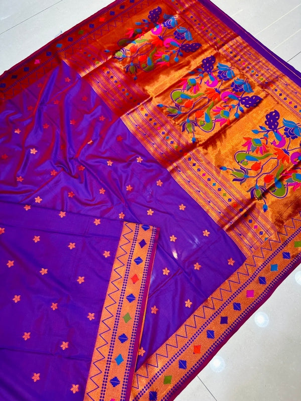 Beautiful Purple Paithani Silk Saree With Ethnic Blouse Piece