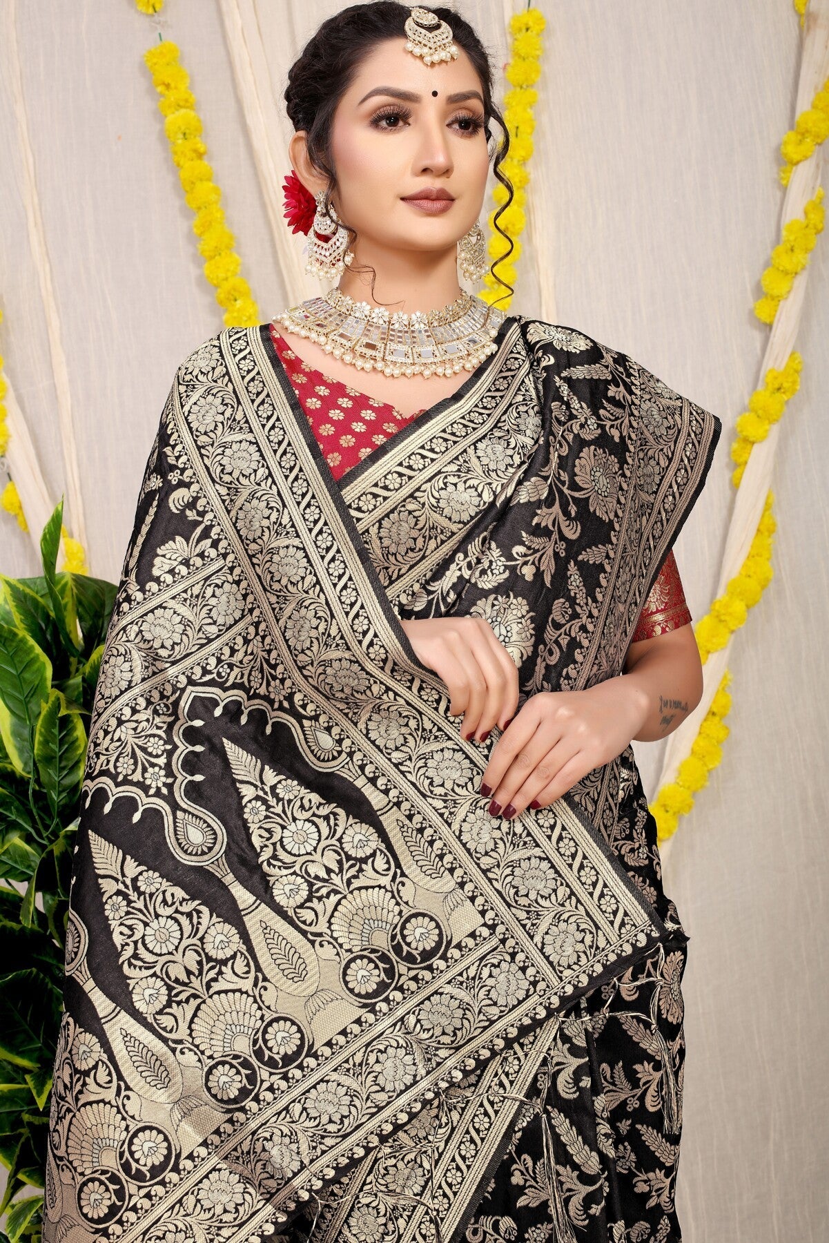 Mesmerising Black Soft Banarasi Silk Saree With Nemesis Blouse Piece