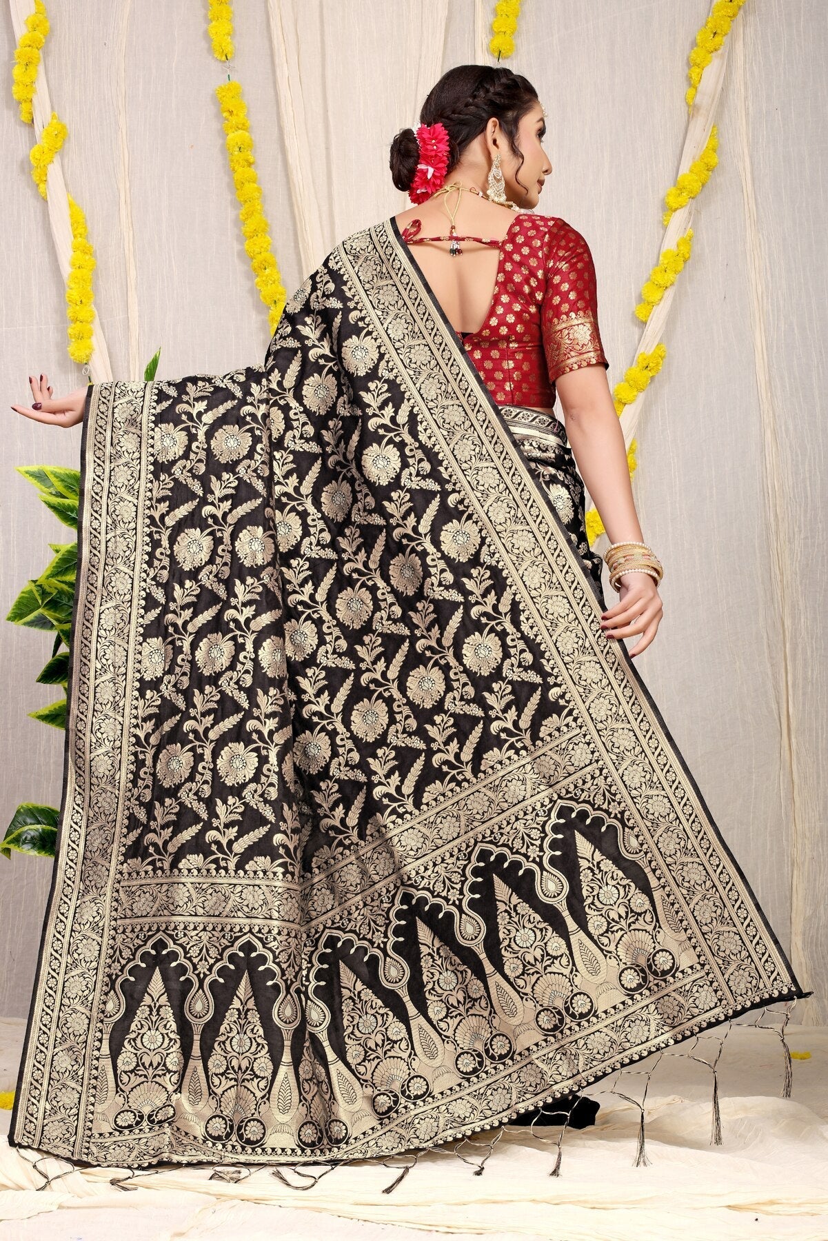 Mesmerising Black Soft Banarasi Silk Saree With Nemesis Blouse Piece