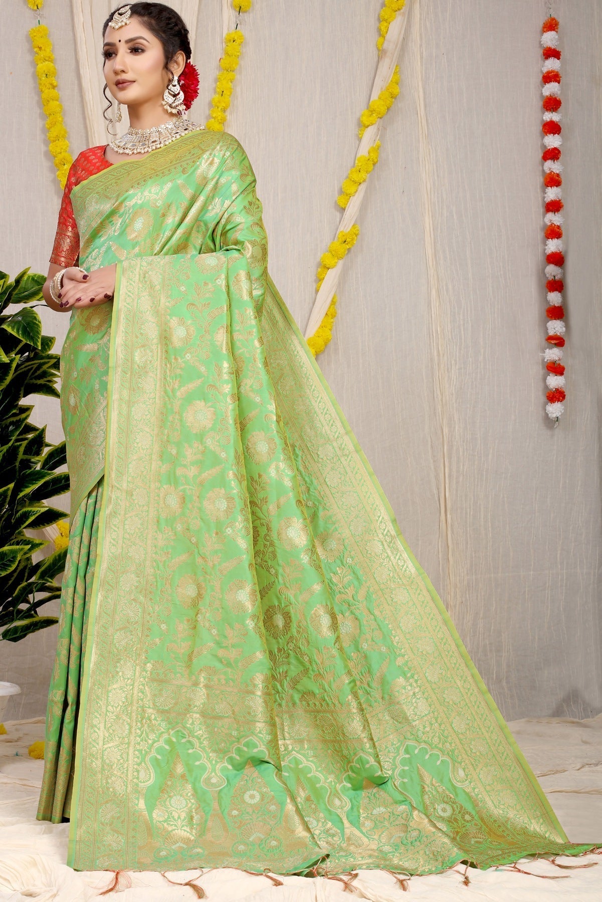 Lovely Parrot Soft Banarasi Silk Saree With Nemesis Blouse Piece