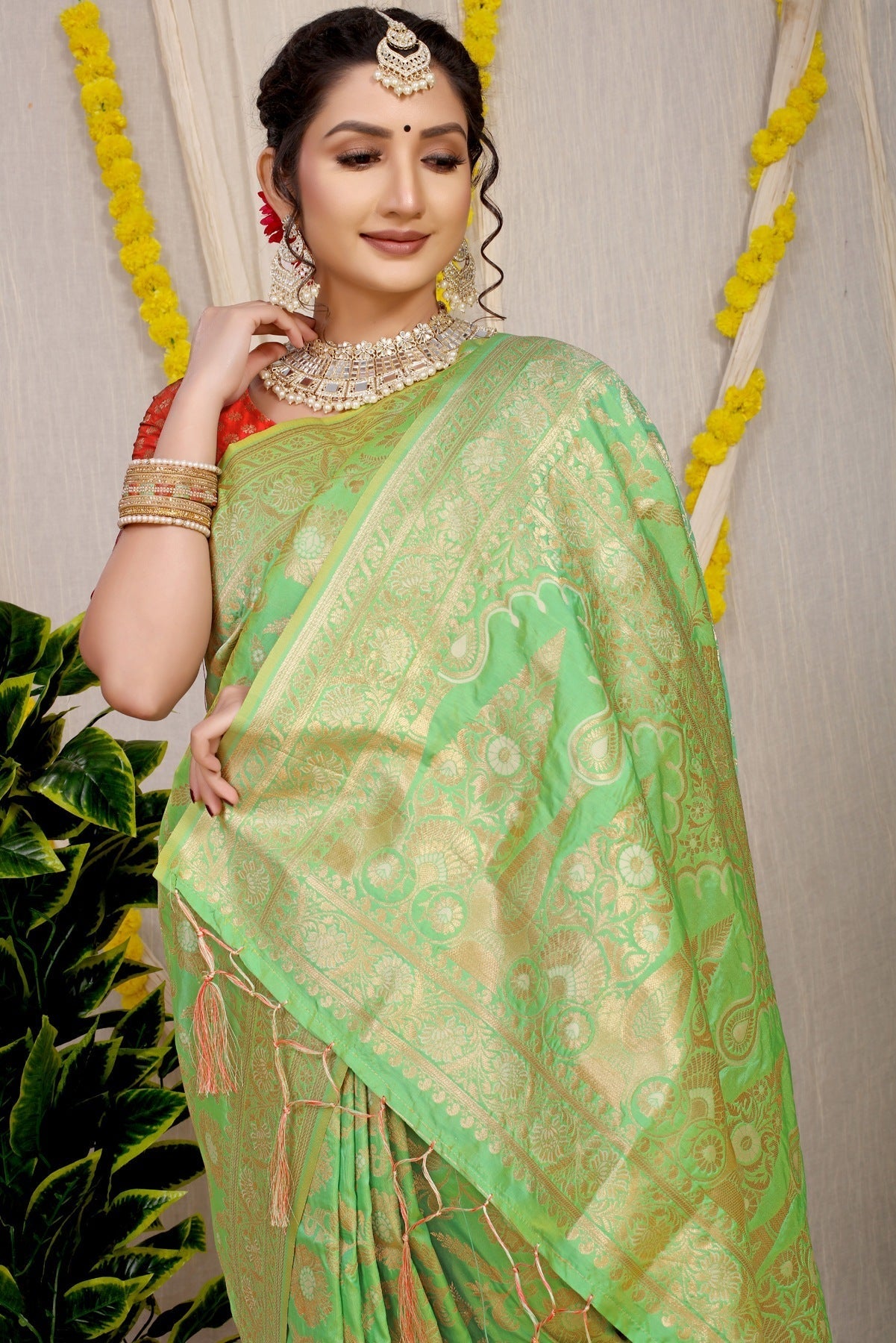 Lovely Parrot Soft Banarasi Silk Saree With Nemesis Blouse Piece