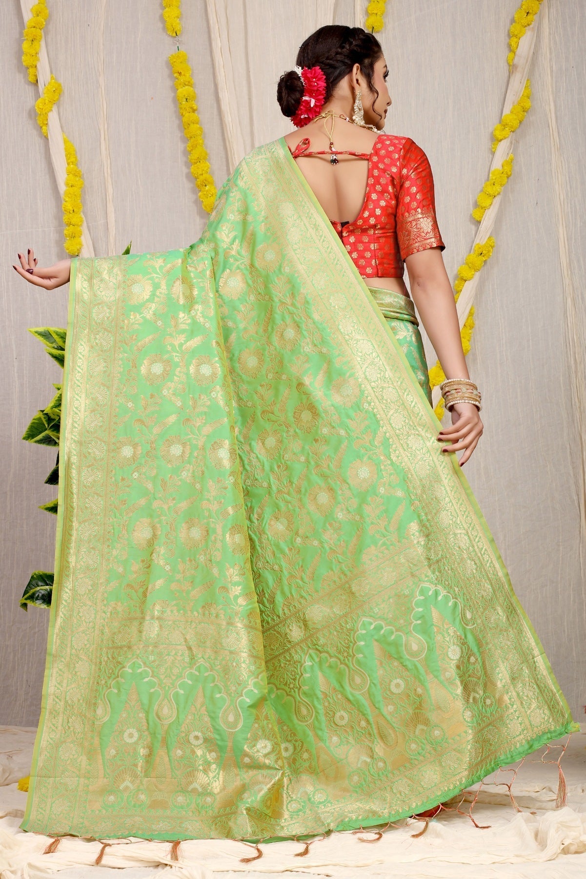 Lovely Parrot Soft Banarasi Silk Saree With Nemesis Blouse Piece