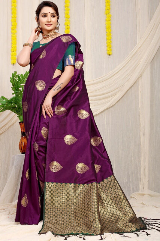 Capricious Wine Banarasi Silk Saree With Adorable Blouse Piece