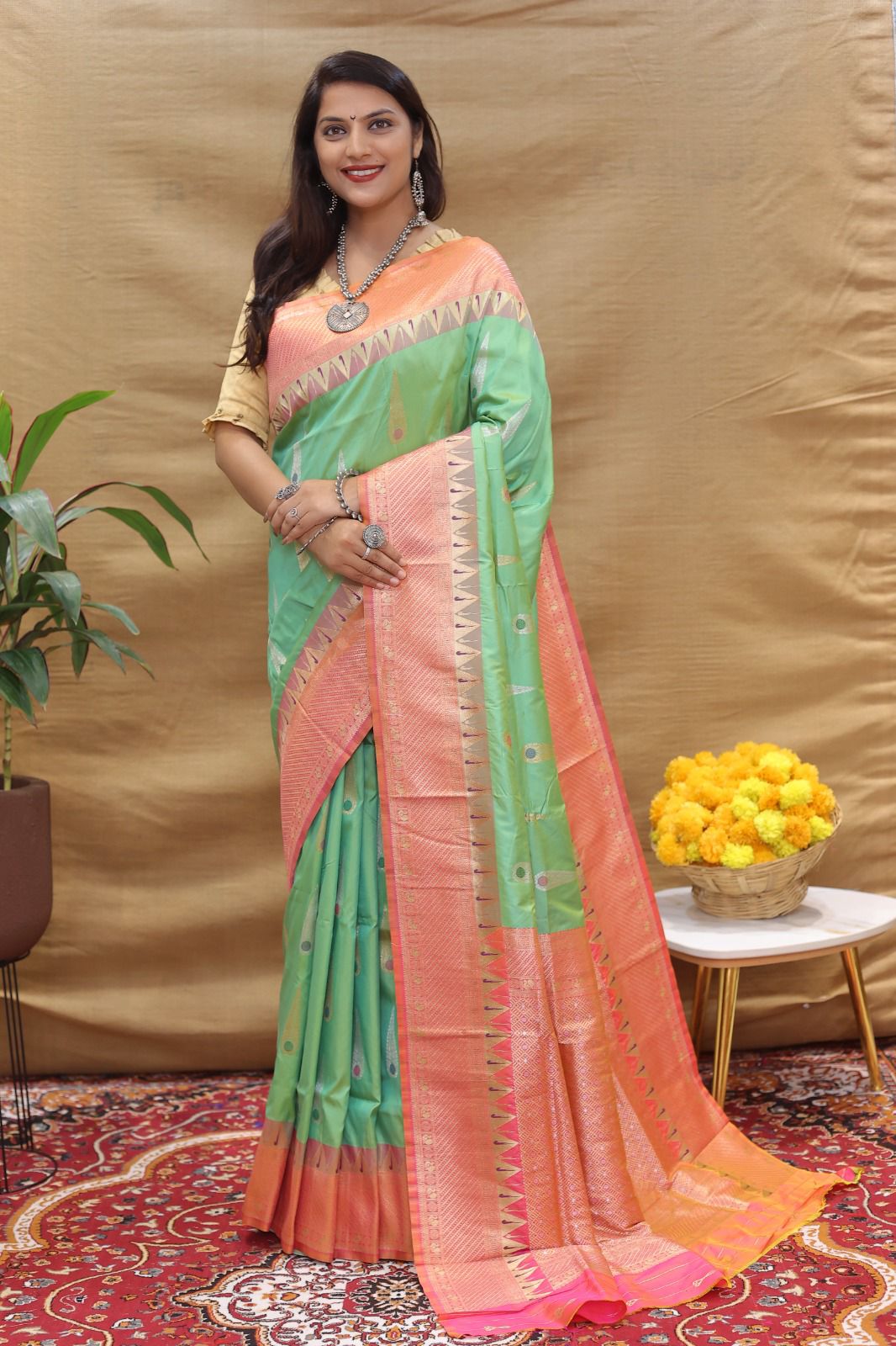 Charming Sea Green Soft Banarasi Silk Saree With Surpassing Blouse Piece