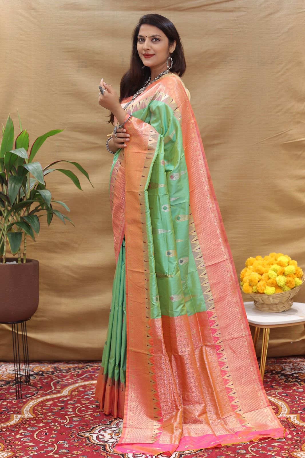 Charming Sea Green Soft Banarasi Silk Saree With Surpassing Blouse Piece