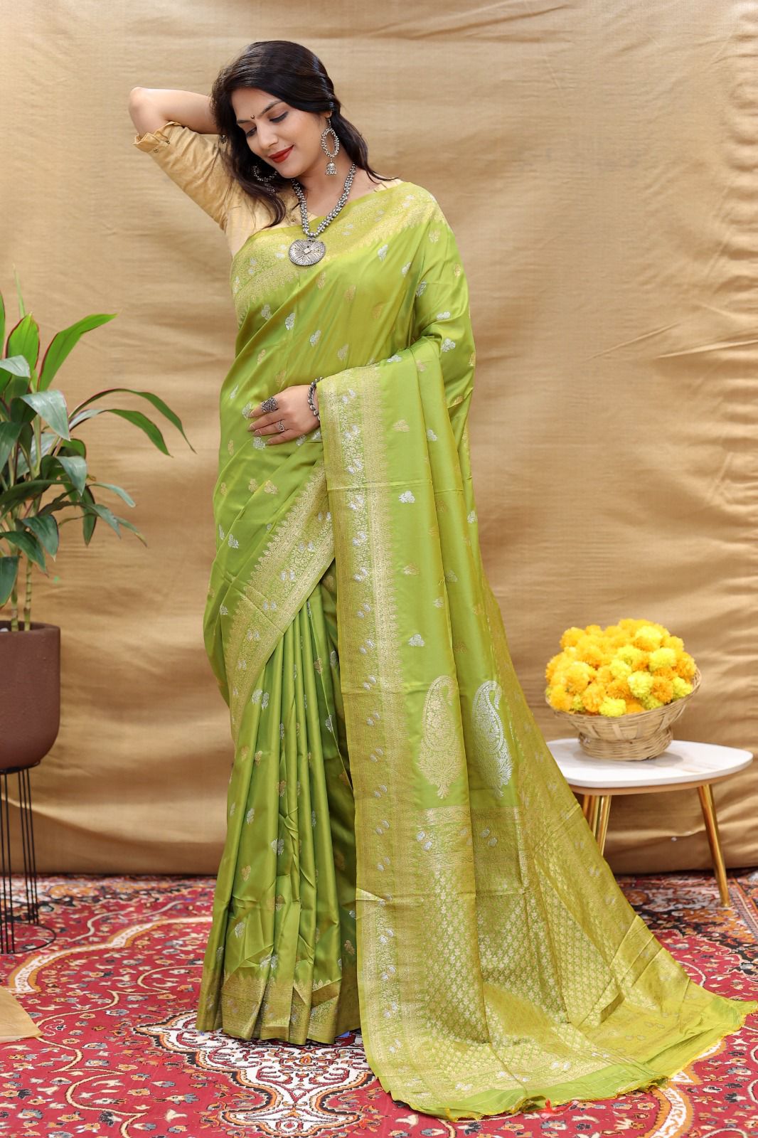 Jazzy Green Soft Banarasi Silk Saree With Prominent Blouse Piece