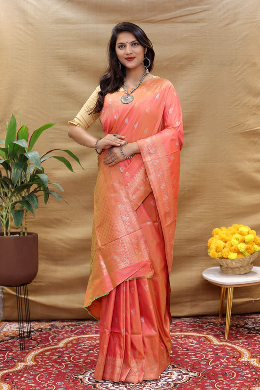 Panoply Pink Soft Banarasi Silk Saree With Vestigial Blouse Piece